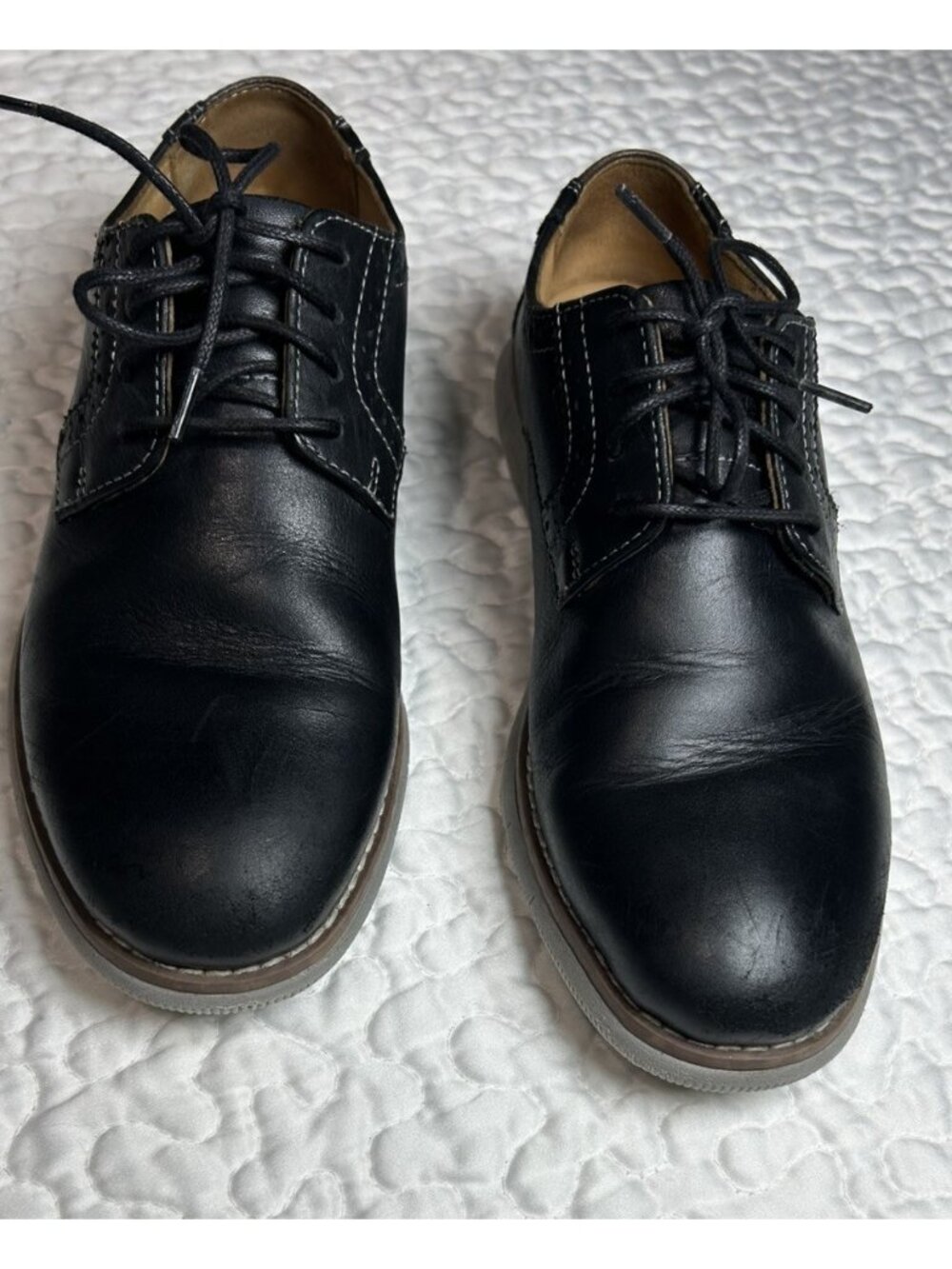 Johnston & Murphy  kid’sHolden Leather Memory Foam Shoes Size 2M Black 7926 EUC